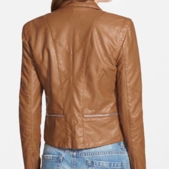 NWT Blank NYC Faux Leather Brown Moto Jacket Zips NEw With Tags Sz Small Medium - Picture 3 of 14
